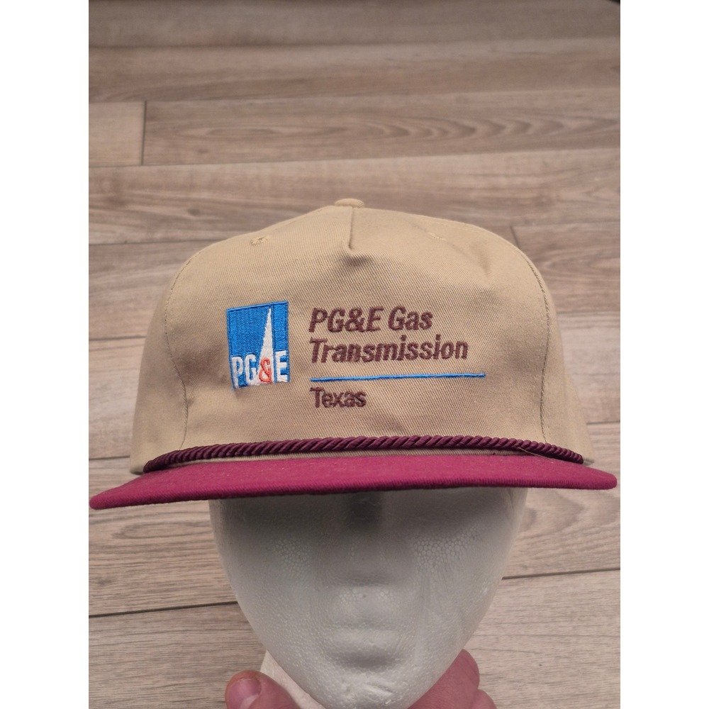 PG&E Gas Transmission Texas Rope Hat Tan Burgundy Leather Strapback Texace‎ VTG